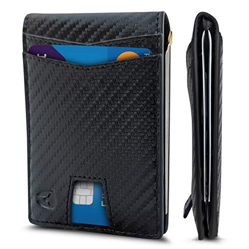 Mens Wallet Card Holder for AirTag, Leather Smart Wallet for Men, Airtag  Wallet Pop Up Wallet, RFID Blocking, Slim, Carbon Fiber, Minimalist - 10-14