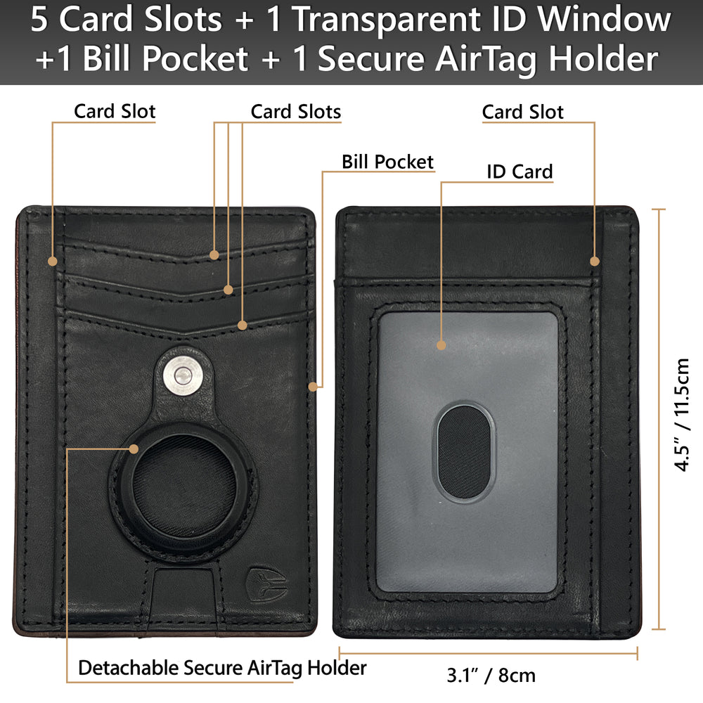 Slim Minimalist AirTag Wallet with Built-in AirTag Holder charcoal-black-distressed