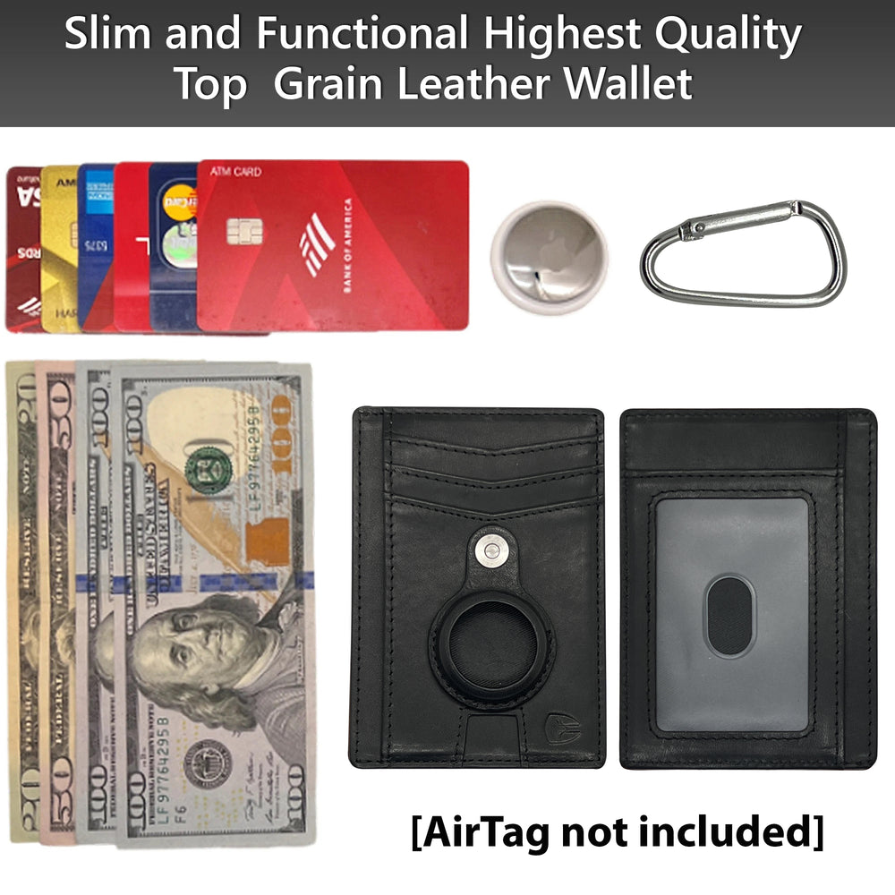 Slim Minimalist AirTag Wallet with Removable AirTag Holder charcoal-black-distressed