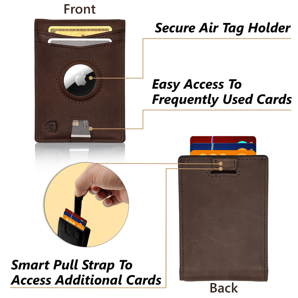  Bryker Hyde AirTag Wallet,Minimalist front pocket wallet with  Builtin AirTag holder, GPS, Slim bifold, ID Inside with Pull Tab card slot,  money clip, RFID blocking, Top Grain leather (Dark Brown) 