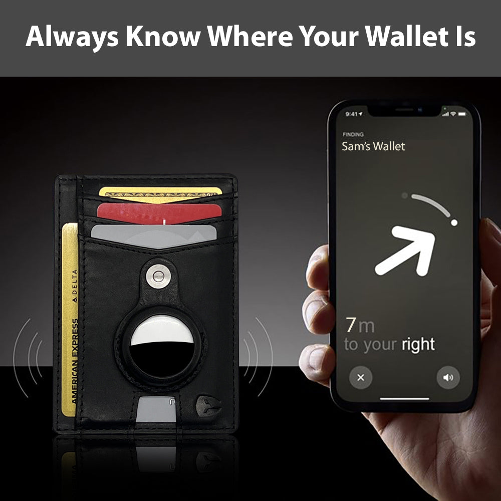 Slim Minimalist AirTag Wallet with Removable AirTag holder charcoal-black-distressed Slim Minimalist AirTag Wallet with Removable AirTag holder charcoal-black-distressed
