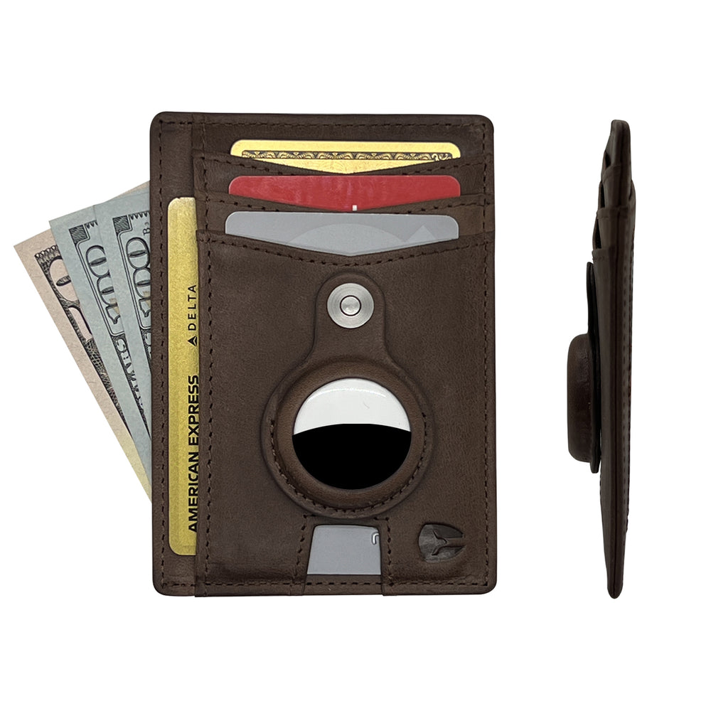 Women's Slim AirTag Wallet - Aluminum Metal Card Case With Pop-Up Mechanism, RFID Blocking, Holds 6 Cards & Cash