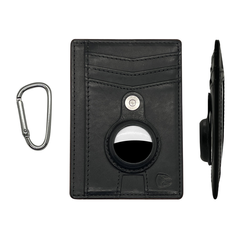 Slim Minimalist AirTag Wallet with Removable AirTag Holder charcoal-black-distressed